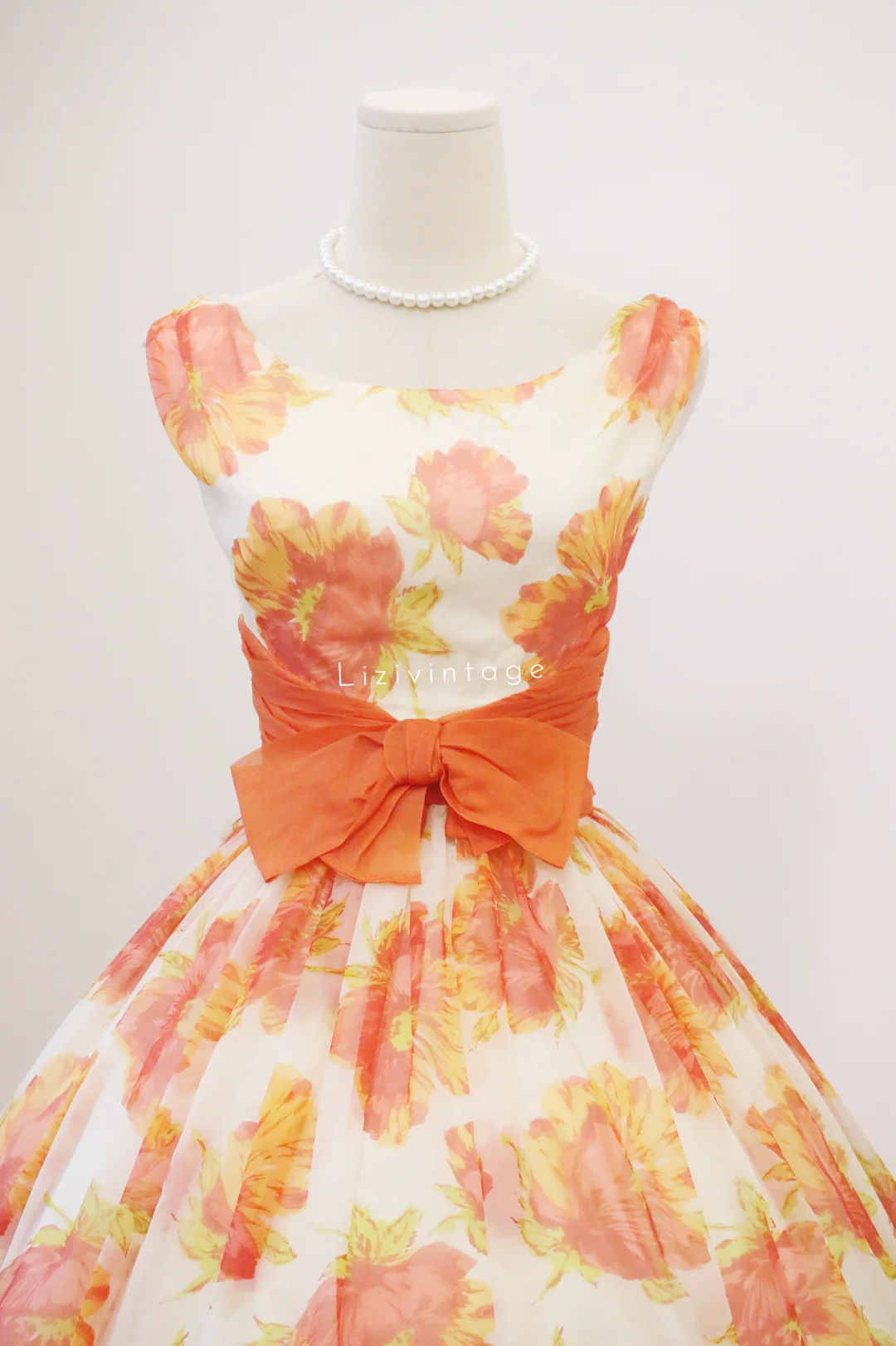 Vintage Orange Floral Homecoming Dress Sleeveless Square Neck Full Skirt Cocktail Gown gh9394
