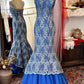 Robe sirène bandeau en dentelle bleue et blanche : broderie riche, robe dégradée, robe longue de banquet haut de gamme gh6585