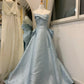 Blaues schlichtes, elegantes, langes Satin-Ballkleid-Abendkleid gh4571