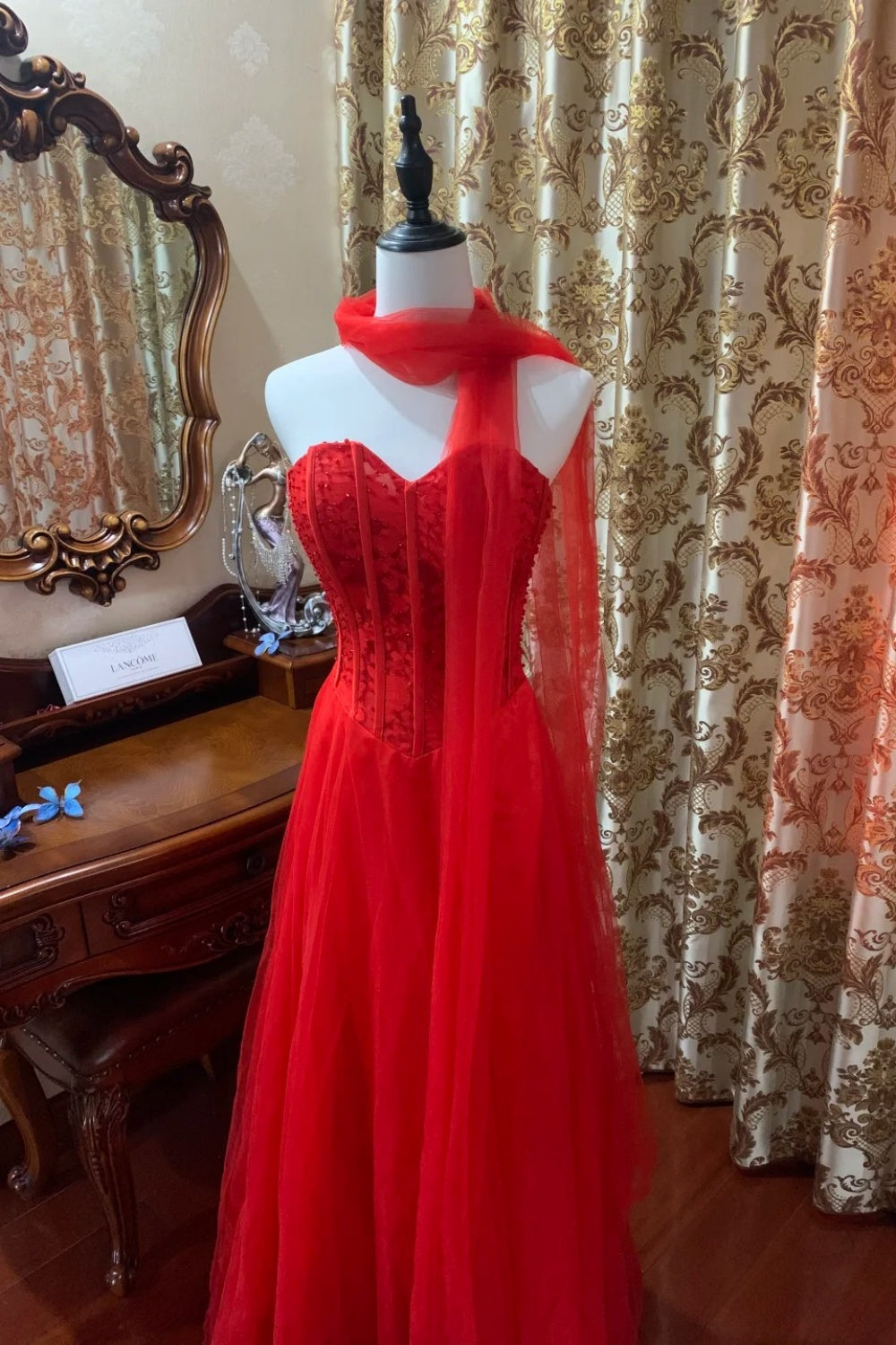 girlhomeshops – Rotes, leidenschaftliches, exquisit perlenbesetztes langes formelles Ballkleid gh6302