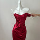 Red shiny fashion elegant long floor-length trailing satin sexy slit ball gown evening dress party dress prom dress gh4053