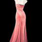 Robe de soirée longue en velours pailleté, rose, brillante, simple, élégante, décolleté en cœur, asymétrique épaule dénudée, longueur au sol, robe de bal, gh4073