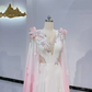 Light Pink Gradient V-Neck Waist-Cinched Fitted Long Evening Dress, Fairy Gown, Romantic Gown gh7385