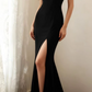 Black halter-neck fitted long elegant ball gown, evening dress gh7122