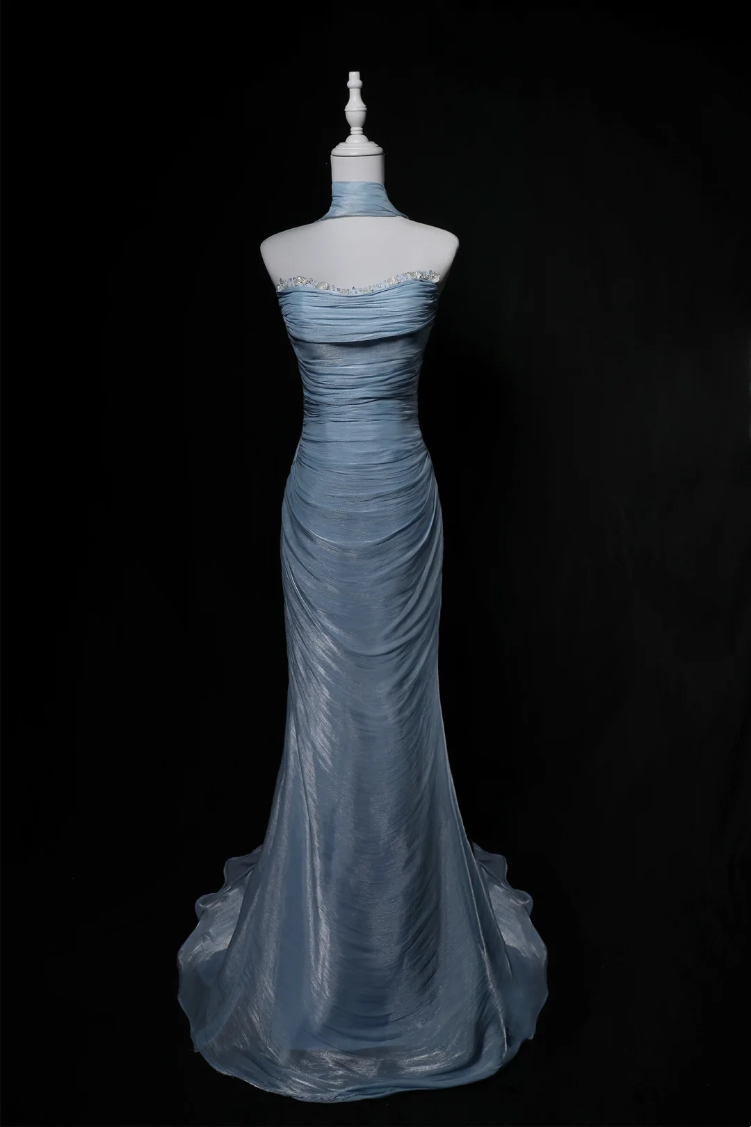Light Blue Strapless Waist-Cinched Ruched Elegant Evening Dress, Fairy Gown, Romantic Gown gh7468