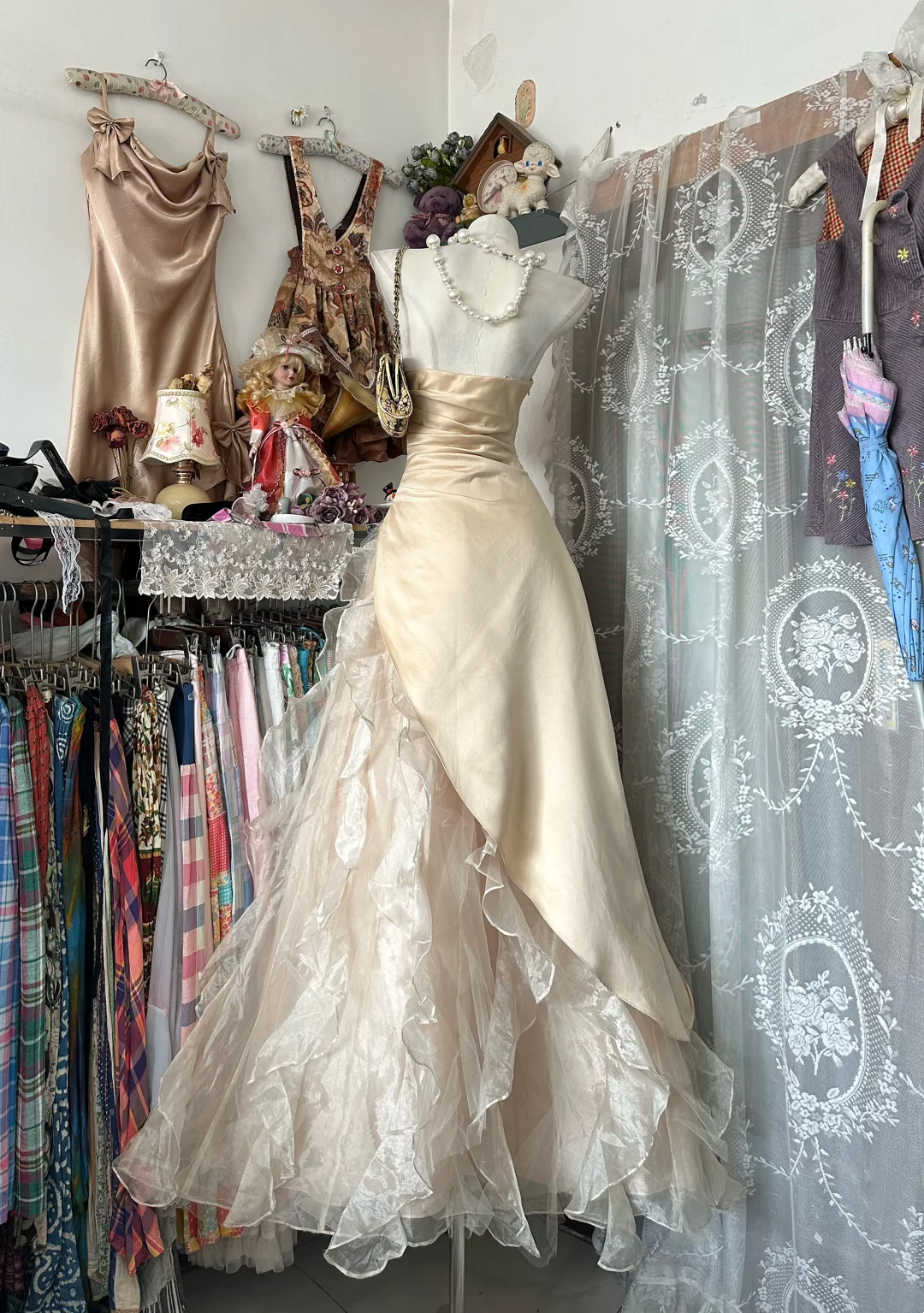 Light champagne-colored strapless, fitted waist, A-line skirt ball gown, evening ball dress gh7194