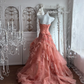 Pink Strapless Fitted Waist Princess Prom Gown, Evening Gown & Wedding Bridal Gown gh7349