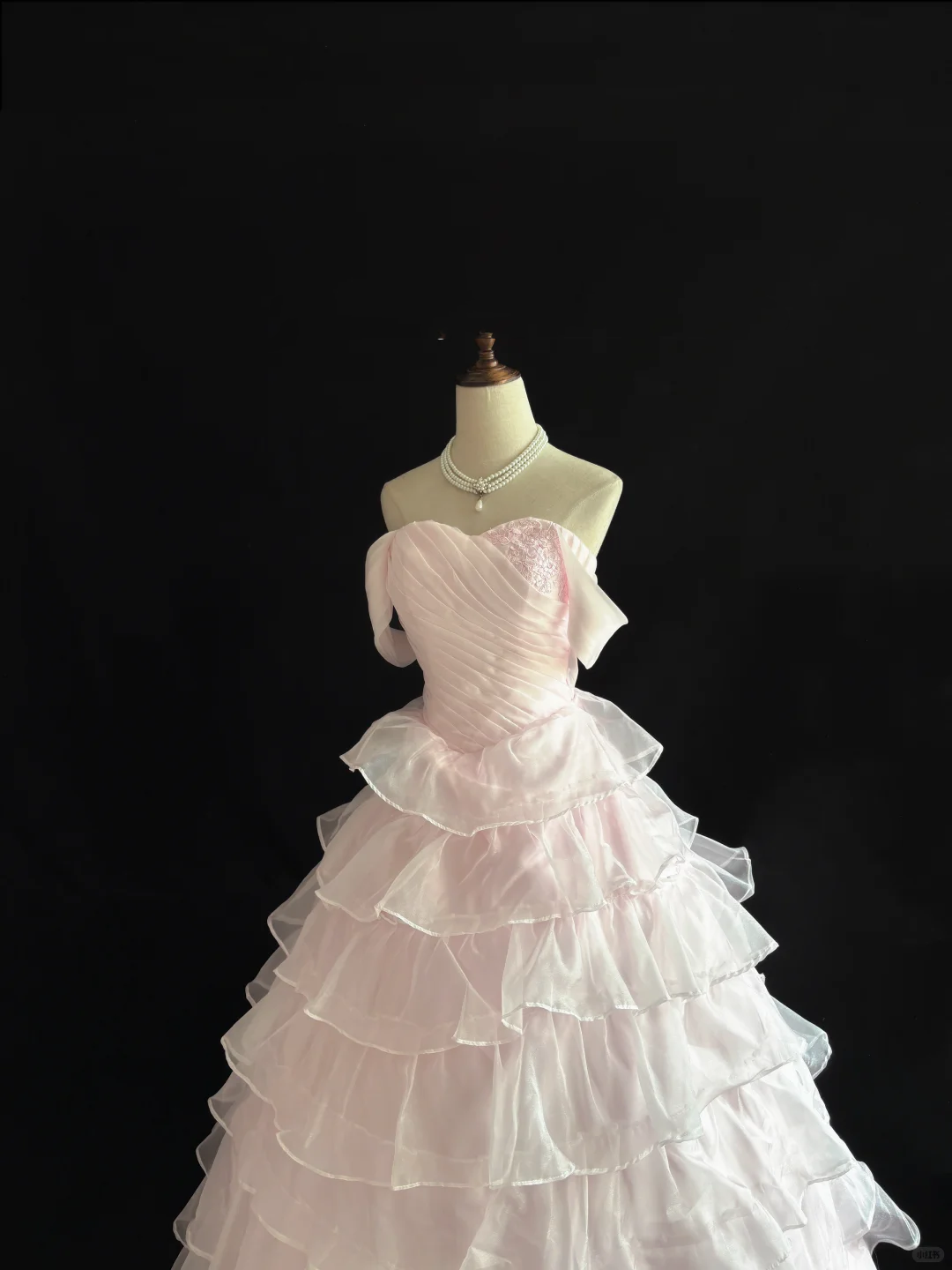 Blush Pink Strapless Cinched Waist Minimalist Elegant Voluminous Tiered Skirt Romantic Dress, Wedding Gown gh8003