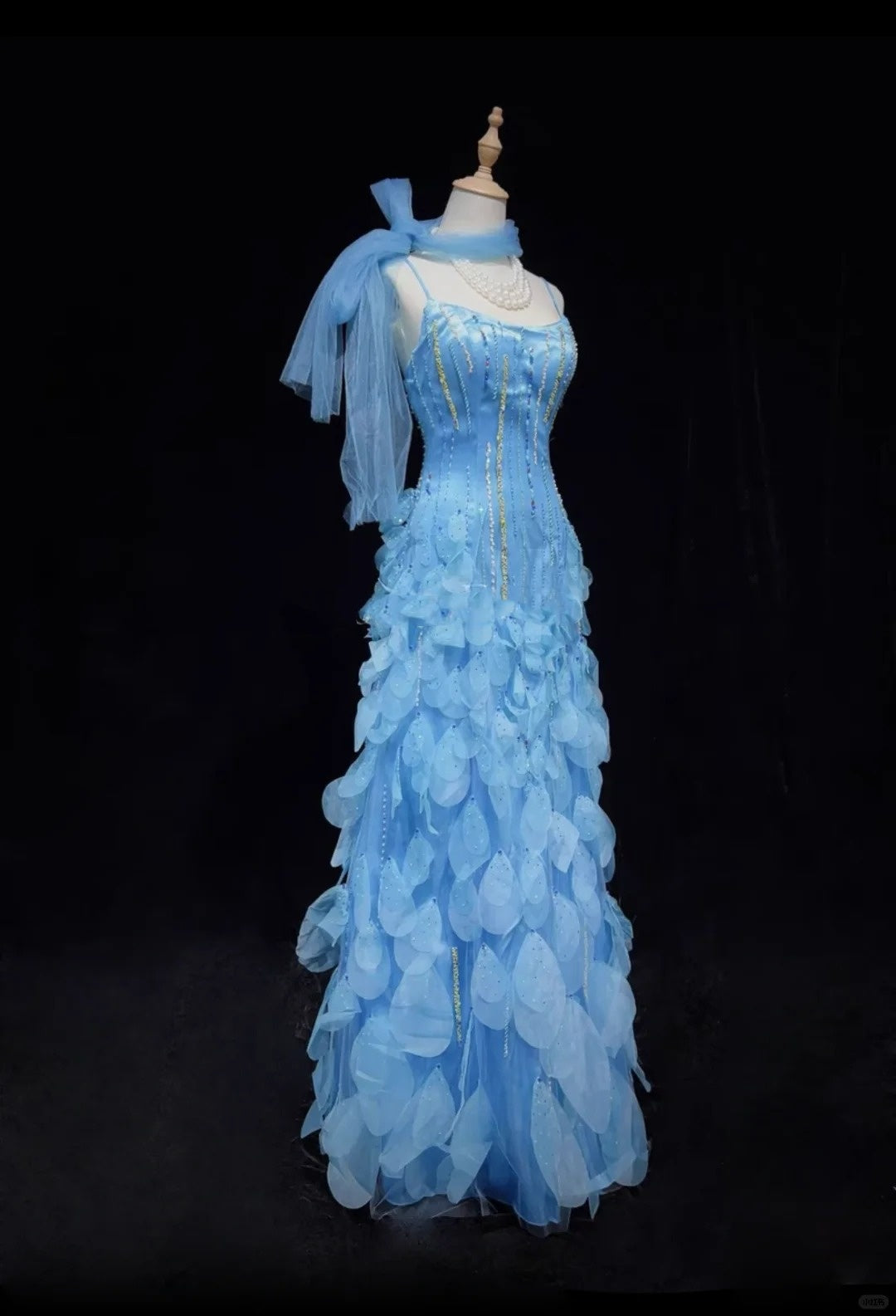 Blue gorgeous shiny elegant exquisite colorful beaded tulle long mermaid slim ball gown evening dress party dress prom dress legend of the blue sea gh3850