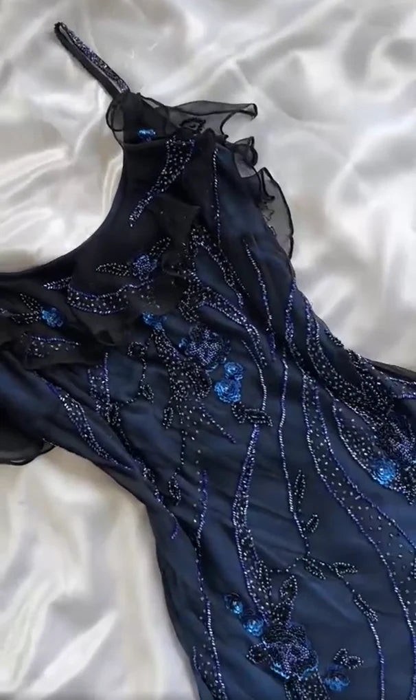 Marineblau Wunderschöne Exquisite Mode Perlen Charming Lange Tüll Elegante Ballkleid Abendkleid Partykleid gh3183