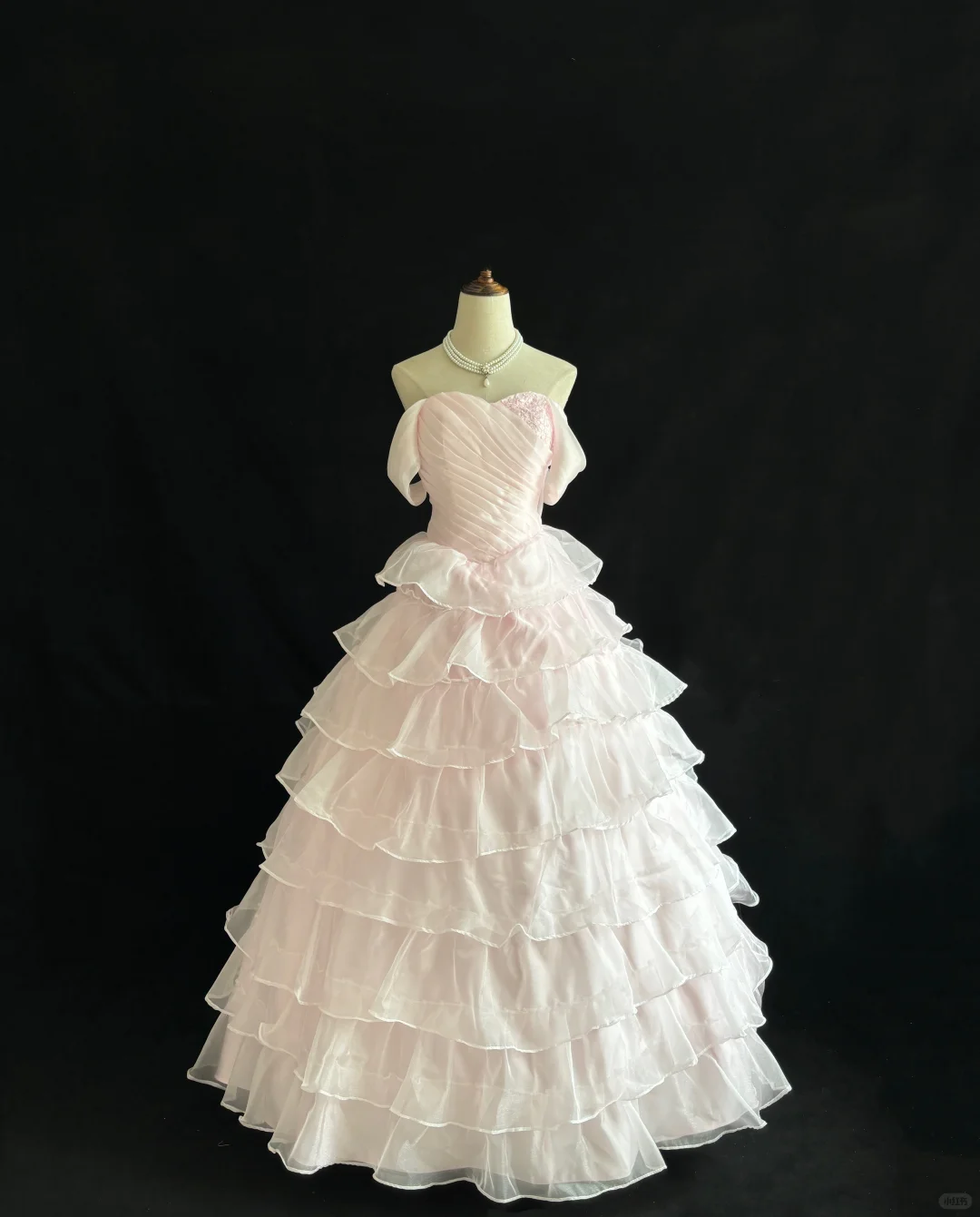 Blush Pink Strapless Cinched Waist Minimalist Elegant Voluminous Tiered Skirt Romantic Dress, Wedding Gown gh8003
