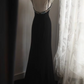 Black halter-neck fitted long elegant ball gown, evening dress gh7122