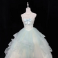 Light Mint Green Strapless Cinched Waist Voluminous Skirt Long Romantic Dress, Wedding Gown gh7957