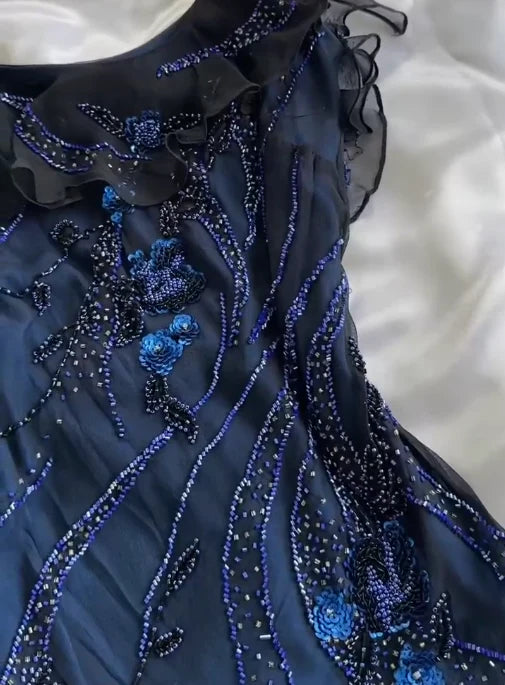 Marineblau Wunderschöne Exquisite Mode Perlen Charming Lange Tüll Elegante Ballkleid Abendkleid Partykleid gh3183