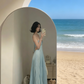 Sheer & Cutout Light Blue Pleated Gown - Cutout Spaghetti Strap Elegant Floor-Length Dress gh6980
