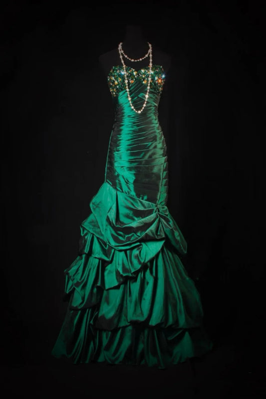 Luxurious Retro Style Emerald Satin Beaded Strapless Mermaid Gown - Dinner & High-End Party Dress gh6572