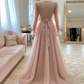 Robe de soirée longue en tulle rose de haute qualité, simple et élégante, à manches longues, robe de bal, robe de mariée, robe d'invitée, robe de gala Gh2215