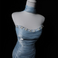 Light Blue Strapless Waist-Cinched Ruched Elegant Evening Dress, Fairy Gown, Romantic Gown gh7468