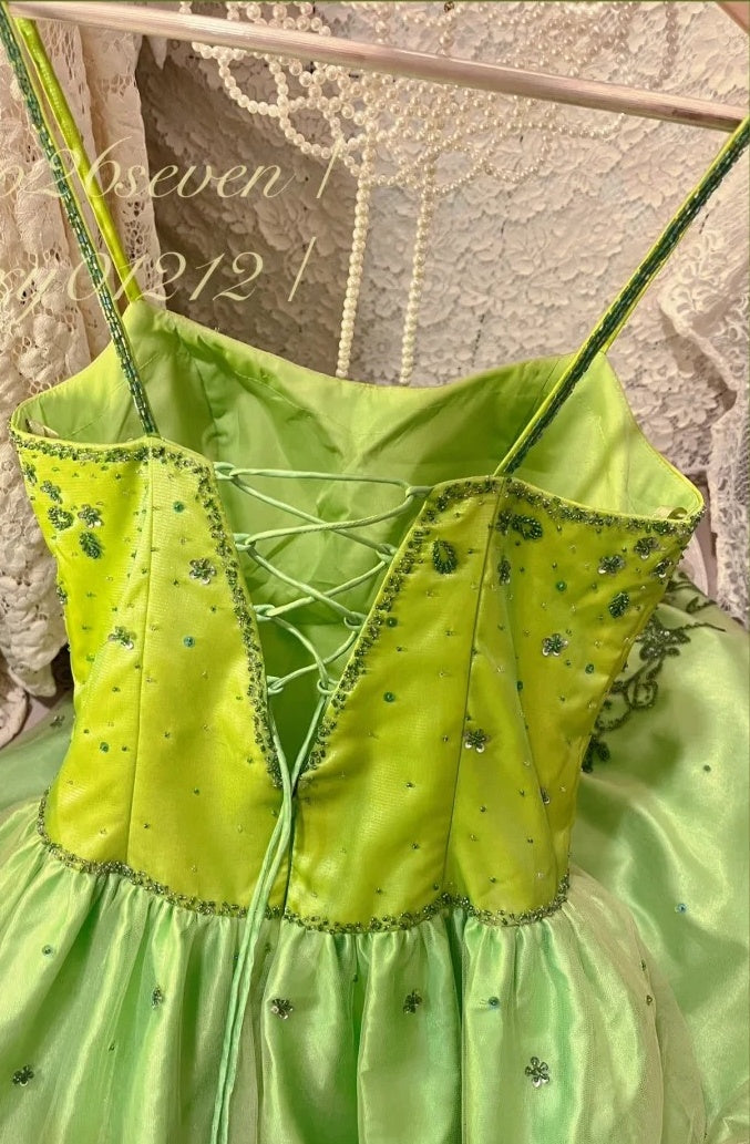 Robe de soirée longue en satin et tulle, style vintage, verte, exquise, perlée, motif floral, gh4433