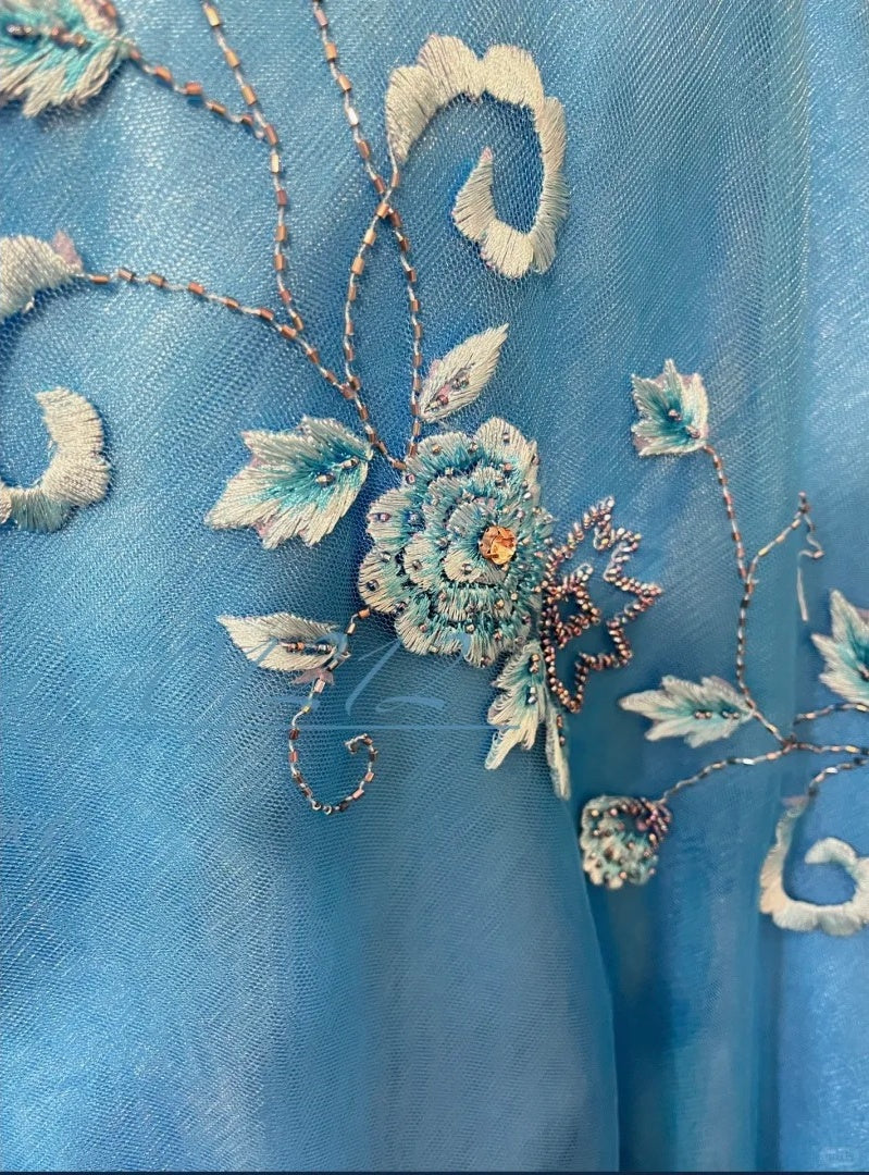 Blaues Blumenkleid, elegantes langes Satin-Ballkleid, Abendkleid, Partykleid, Brautjungfernkleider gh4464