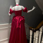 girlhomeshops-Burgunderrotes Satin-Spaghetti-Träger-Puffärmel-Schleppenkleid gh6383