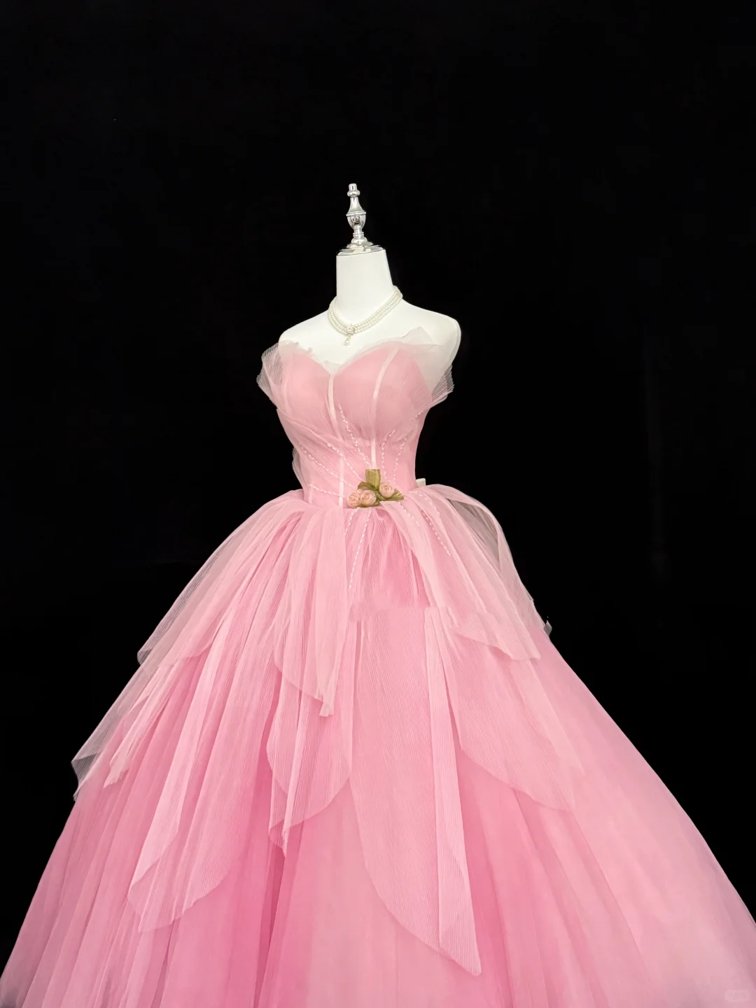 Pink Strapless Cinched Waist Voluminous Skirt Romantic Dress, Wedding Gown gh7869