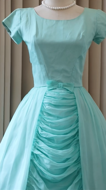 Mint Green 50s Vintage Homecoming Dress Cap Sleeve Scoop Neck Ruched A-Line Tea Length Formal Party Gown gh9453