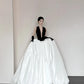 Robe de soirée longue en satin noir et blanc, élégante et à la mode, col en V, coupe trapèze, longueur au sol, robe de bal gh3732