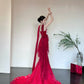Red Elegant Delicate Floral Fashion Elegant Long Satin Tulle Mermaid Slim Fit Floor Length Trailing Ball Gown Evening Gown Prom Gown gh3733