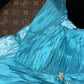 Robe de soirée longue en satin bleu à perles gh4425