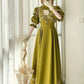 Olivgrünes, bodenlanges Spitzenkleid im viktorianischen Stil für Teepartys · Retro-Partykleid gh6737
