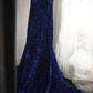 Royal blue fishtail evening dress custom velvet Sequins beaded side slit pleated wedding adult ceremony birthday party gh4326