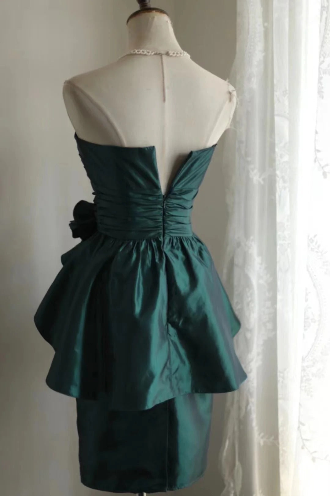 Robe de soirée courte en satin à fleurs vertes, robe de bal, robe de remise de diplôme, gh4494