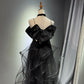 Girlhomeshops - Robe de soirée longue noire brillante et élégante en tulle pailleté, robe de bal, robe de remise de diplôme, gh5107