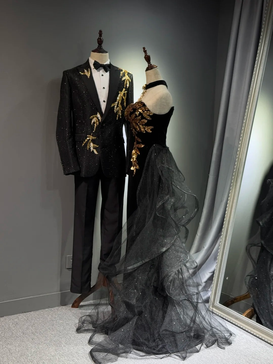 Girlhomeshops - Robe de soirée longue noire brillante et élégante en tulle à paillettes dorées, robe de bal, robe de remise de diplôme gh5108
