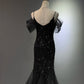 Girlhomeshops - Schwarzes, glänzendes Meerjungfrau-Ballkleid mit langen Pailletten, Abendkleid, Abschlussballkleid, gh5112
