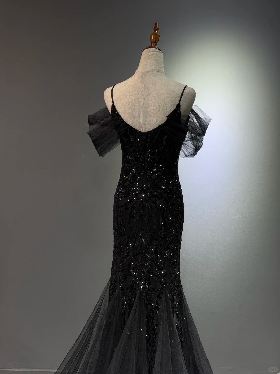 Girlhomeshops - Schwarzes, glänzendes Meerjungfrau-Ballkleid mit langen Pailletten, Abendkleid, Abschlussballkleid, gh5112