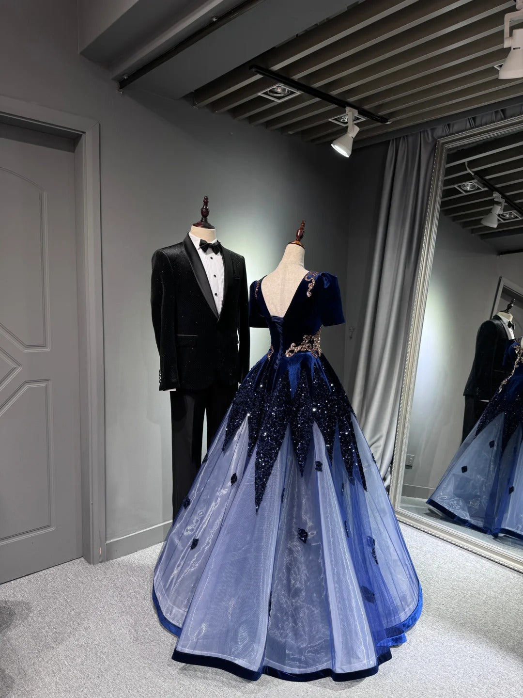 Girlhomeshops - Robe de soirée longue en tulle pailleté bleu brillant, robe de remise de diplôme, gh5110