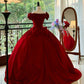 Girlhomeshops-Burgundy Elegant Retro Long Velvet Quinceanera Dresses Prom Dress Graduation Dress Princess gh5005