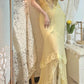 Gelbes, perlenbesetztes, elegantes, langes Chiffon-Ballkleid, Abendkleid, Partykleid gh4467