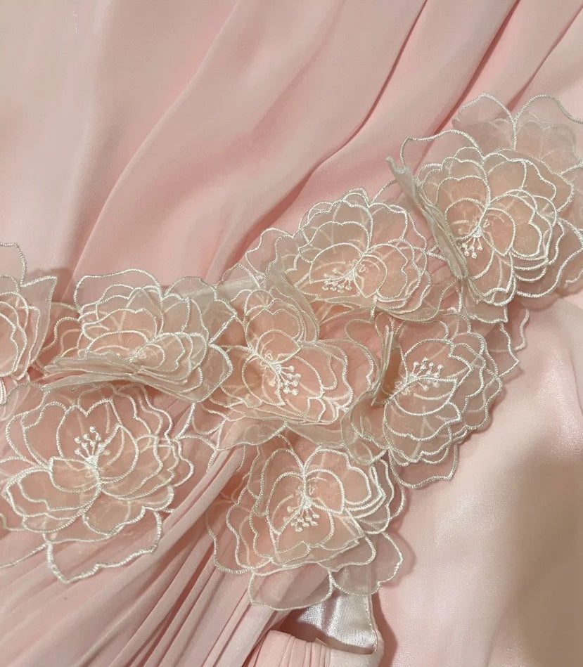 Rosa Mode Eine Schulter Lange Chiffon Ballkleid Abendkleid gh4430