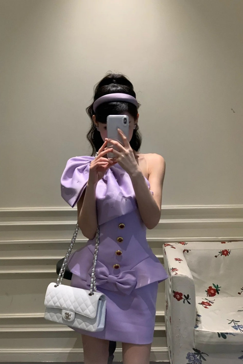 Robe de soirée Barbie violette courte asymétrique en satin gh6638