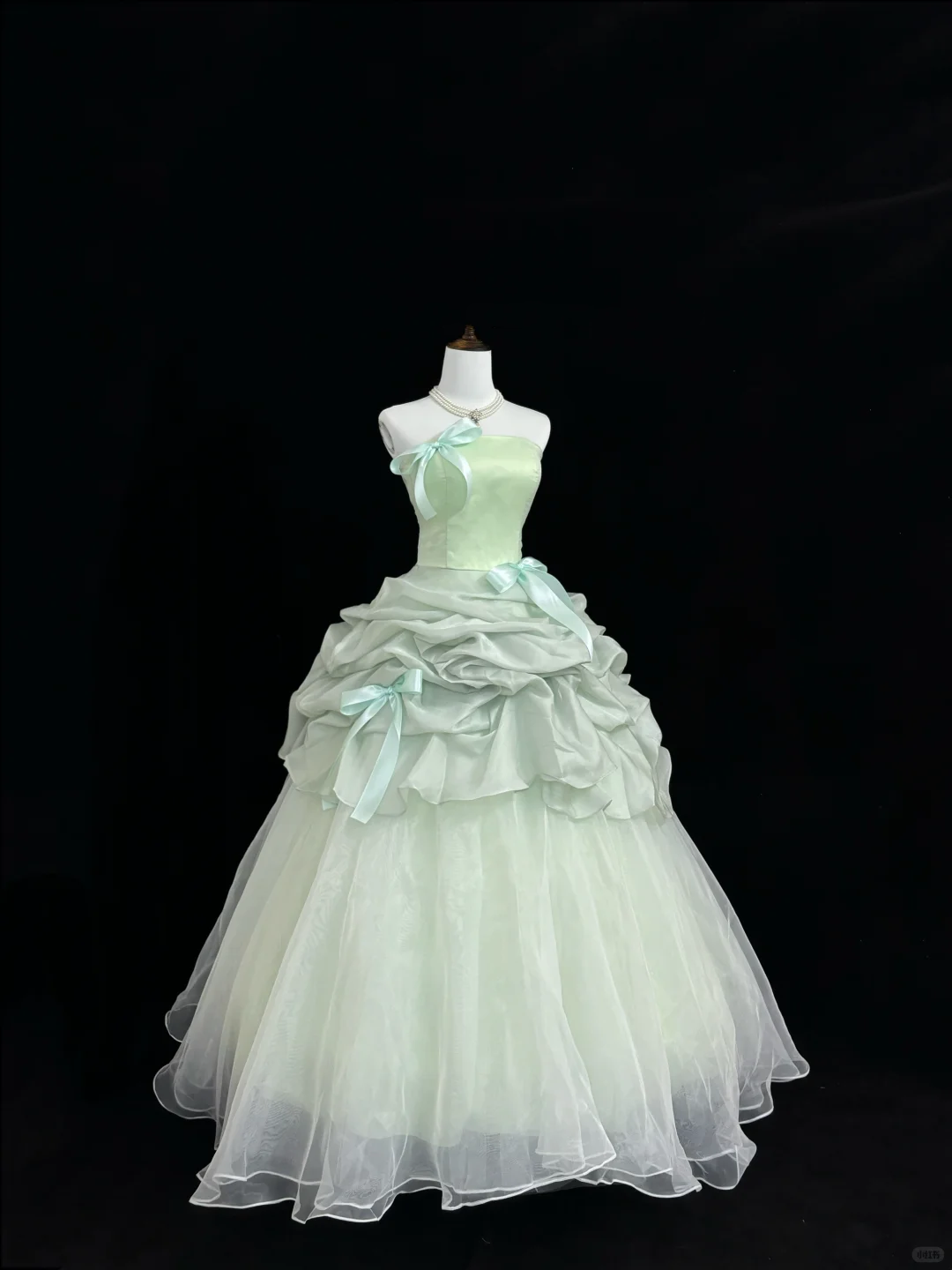 Sage Green Fresh Strapless Cinched Waist Voluminous Skirt Long Romantic Dress, Wedding Gown gh7834