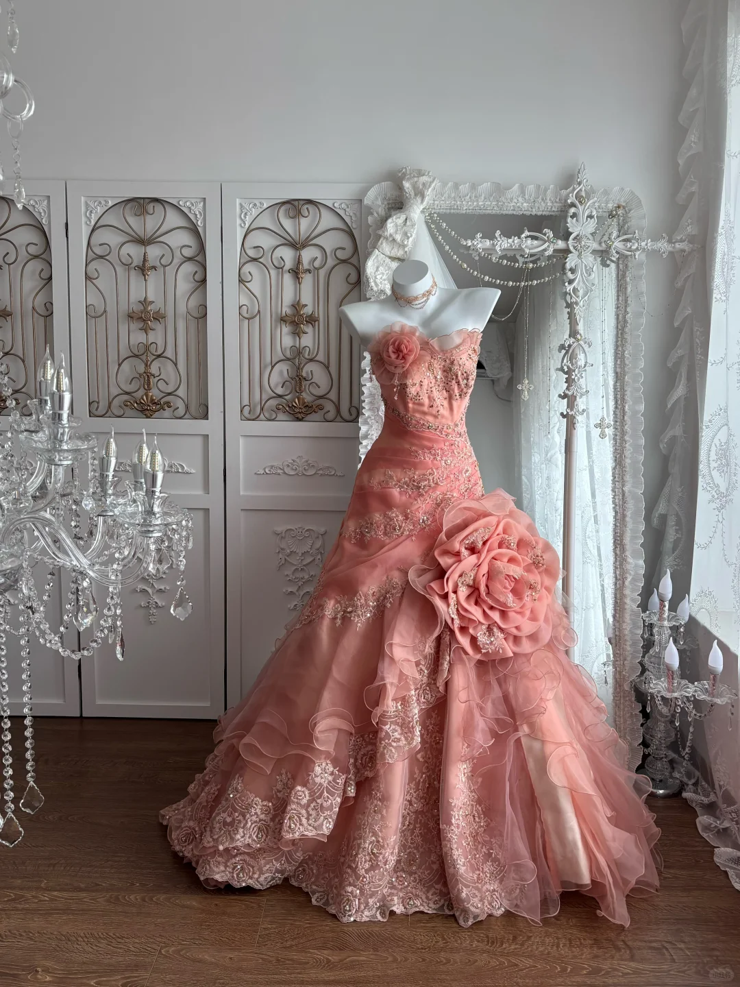Pink Strapless Fitted Waist Princess Prom Gown, Evening Gown & Wedding Bridal Gown gh7349