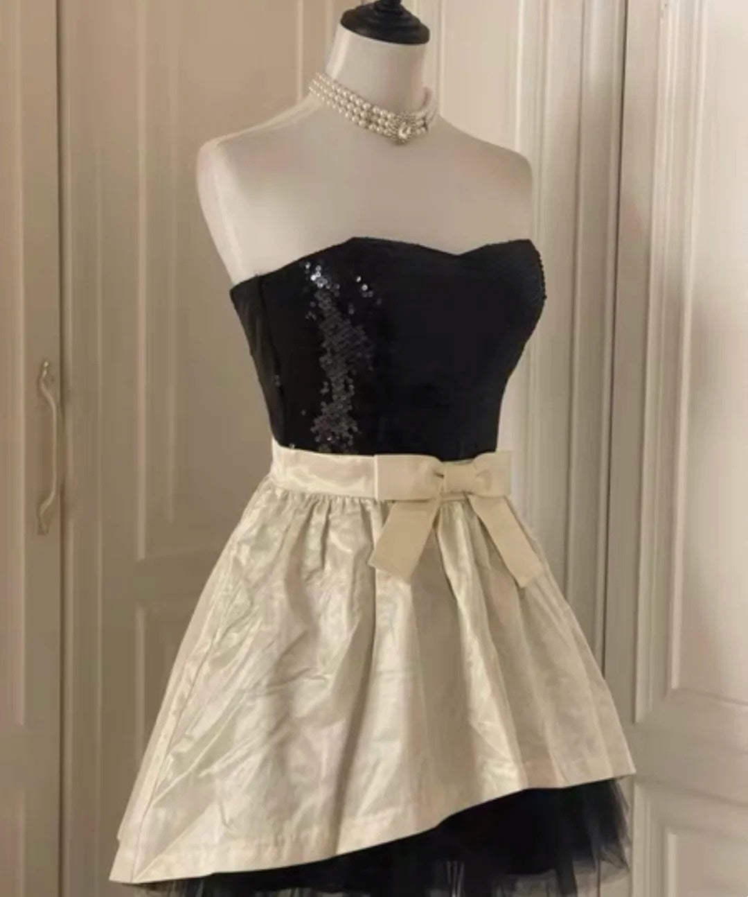 ✨White Retro Shiny Elegant Princess Short Sequin Homecoming Dress Birthday Party Dress~🖤 gh4268