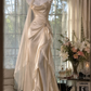 White Spaghetti Straps Waist-Cinched Fitted Elegant Slit Skirt Prom Dress, Evening Gown gh7295