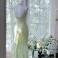 Robe de soirée longue à volants et paillettes, verte et brillante, gh4319
