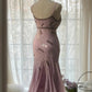 Pale Pink Elegant Fashion Sophisticated Beaded Sweetheart Neck Spaghetti Straps Long Chiffon Ruffled Homecoming Dress Prom Dress Evening Dress Birthday/Vacation Party Dress Prom Dress gh4067