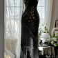 Black Vintage Fashion Delicate Floral Tassel Beaded Long Chiffon Ball Gown Birthday Party Dress Evening Gown Prom Dress gh3972