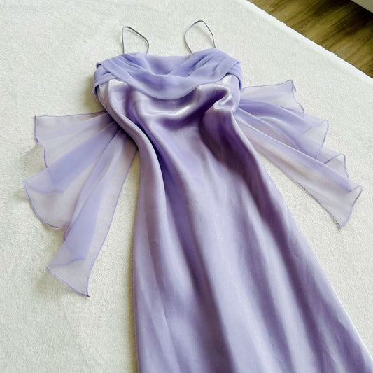 Lila/Mintgrün Elegantes Spaghettiträger Langes Tüll Ballkleid Abendkleid Partykleid gh3304